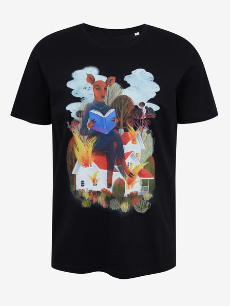 DOBRO Čierne pánske tričko s potlačou Zoot DOBRO. Srnka