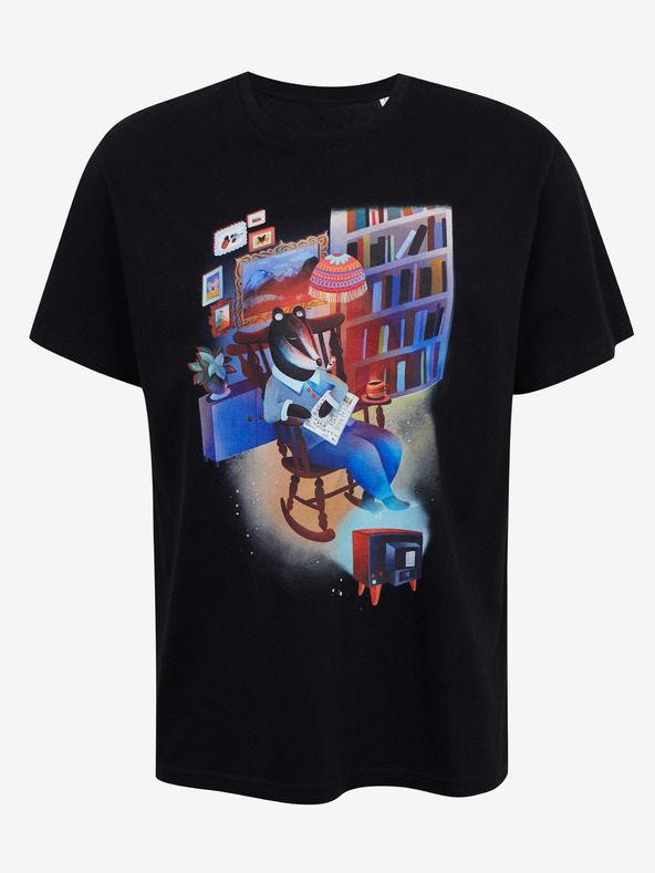 DOBRO Čierne pánske tričko s potlačou Zoot DOBRO Jazvec