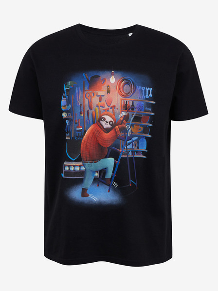 DOBRO Čierne pánske tričko s potlačou Zoot DOBRO. Lenochod