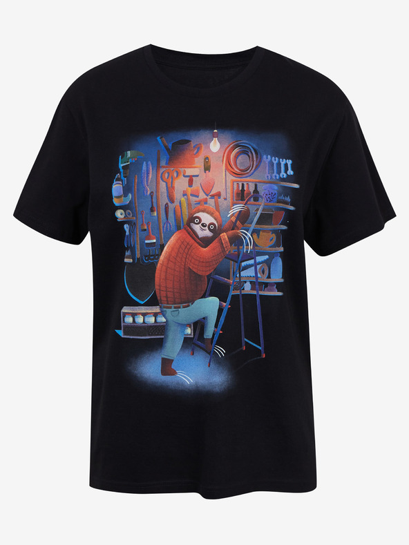 DOBRO Čierne dámske tričko s potlačou Zoot DOBRO. Lenochod