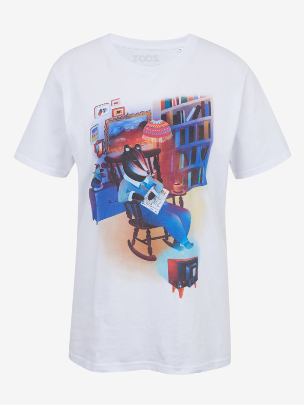 DOBRO Biele dámske tričko s potlačou Zoot DOBRO. Jazvec