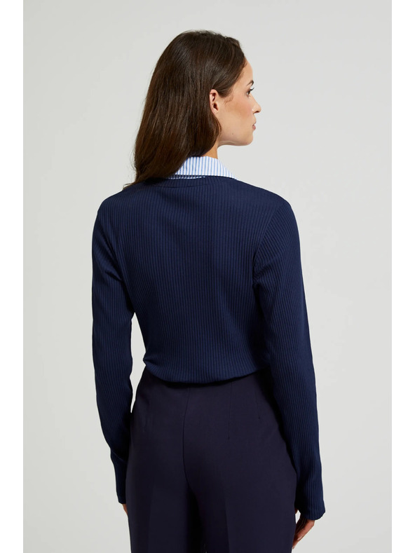 Moodo Tmavo modrý sveter s košeľovým golierom