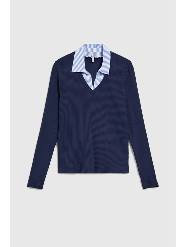 Moodo Tmavo modrý sveter s košeľovým golierom