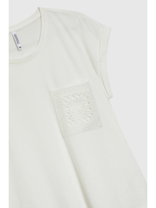 Moodo Biele bavlnené tričko s vreckom