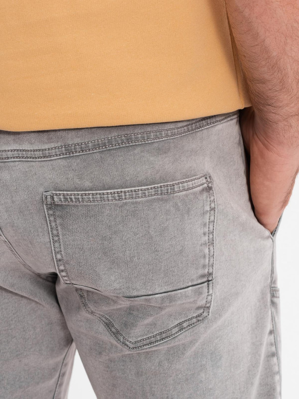 Ombre Clothing Pánske džínsové kraťasy so zdobným prešívaním - svetlo sivé