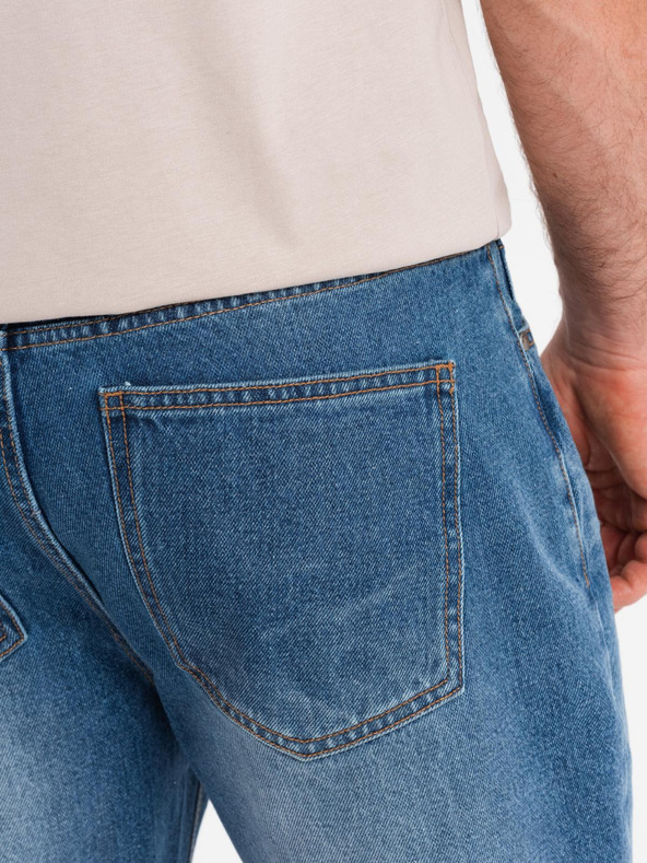 Ombre Clothing Pánske džínsové kraťasy s dierami a trhlinami - modré