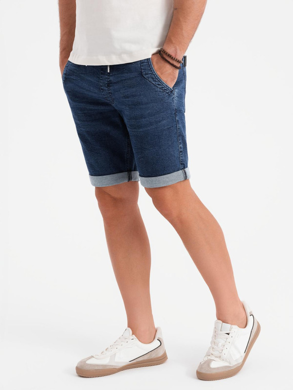 Ombre Clothing Pánske džínsové šortky s ohrnutým lemom - tmavo modré