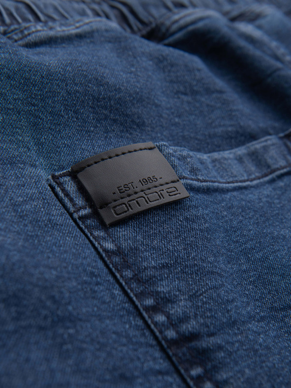Ombre Clothing Pánske džínsové šortky s ohrnutým lemom - tmavo modré