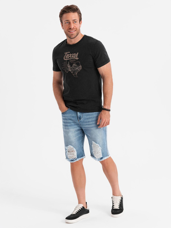 Ombre Clothing Pánske krátke džínsové šortky s dierami a trhlinami - svetlo modré