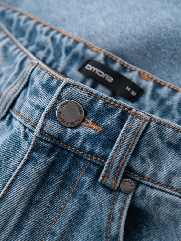 Ombre Clothing Pánske krátke džínsové šortky s dierami a trhlinami - svetlo modré