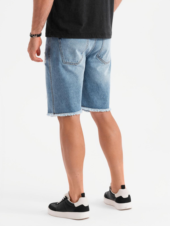 Ombre Clothing Pánske krátke džínsové šortky s dierami a trhlinami - svetlo modré