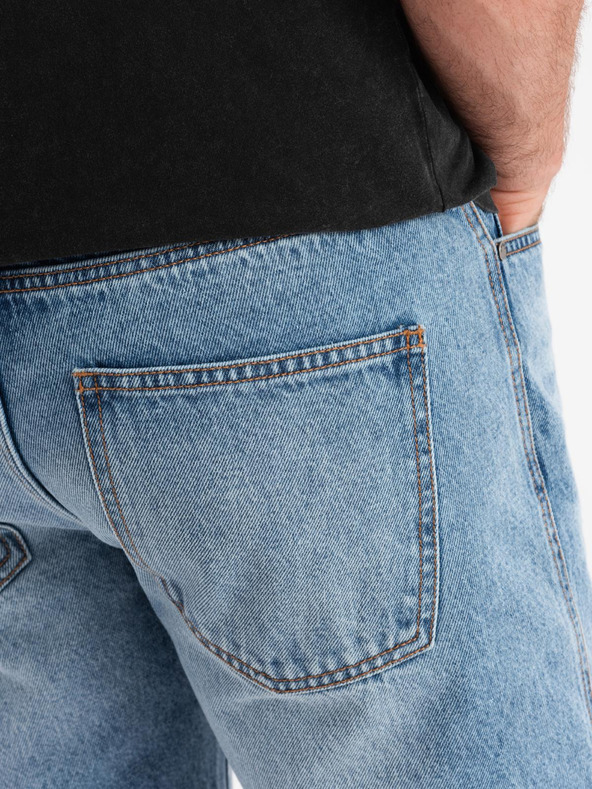 Ombre Clothing Pánske krátke džínsové šortky s dierami a trhlinami - svetlo modré