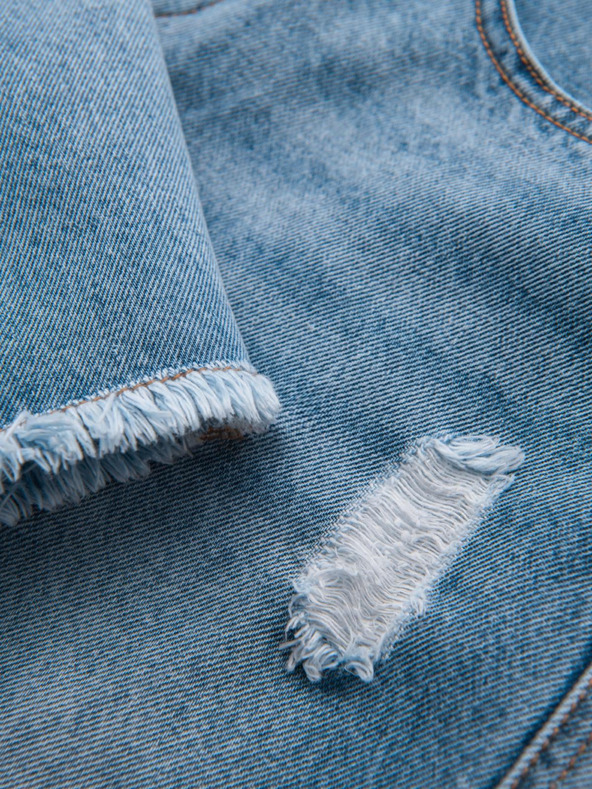 Ombre Clothing Pánske krátke džínsové šortky s dierami a trhlinami - svetlo modré