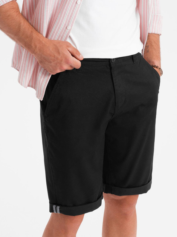 Ombre Clothing Pánske klasické chino šortky s ohrnutým lemom - čierne