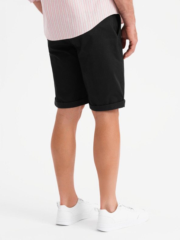 Ombre Clothing Pánske klasické chino šortky s ohrnutým lemom - čierne