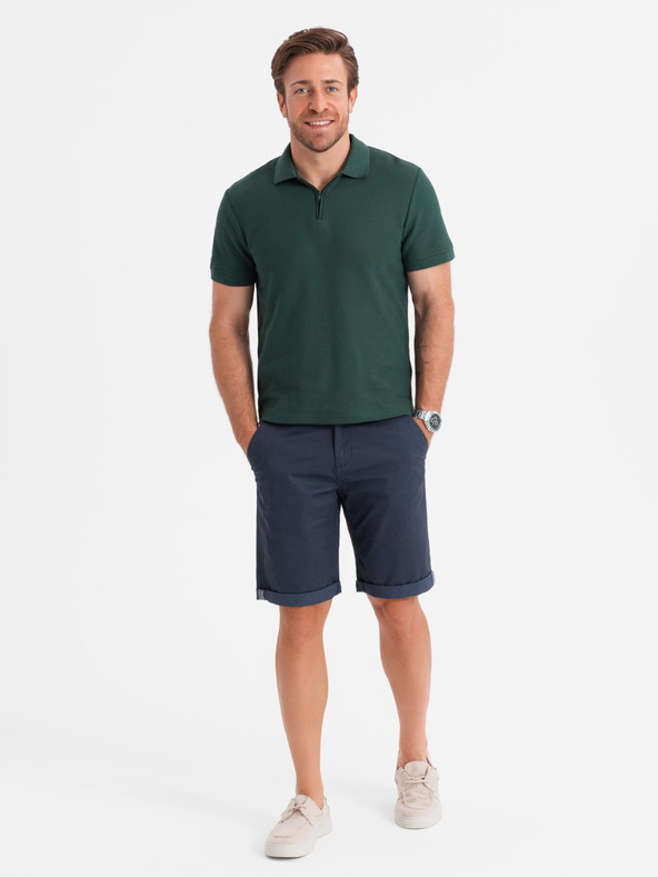 Ombre Clothing Pánske klasické chino šortky s ohrnutým lemom - tmavo modré
