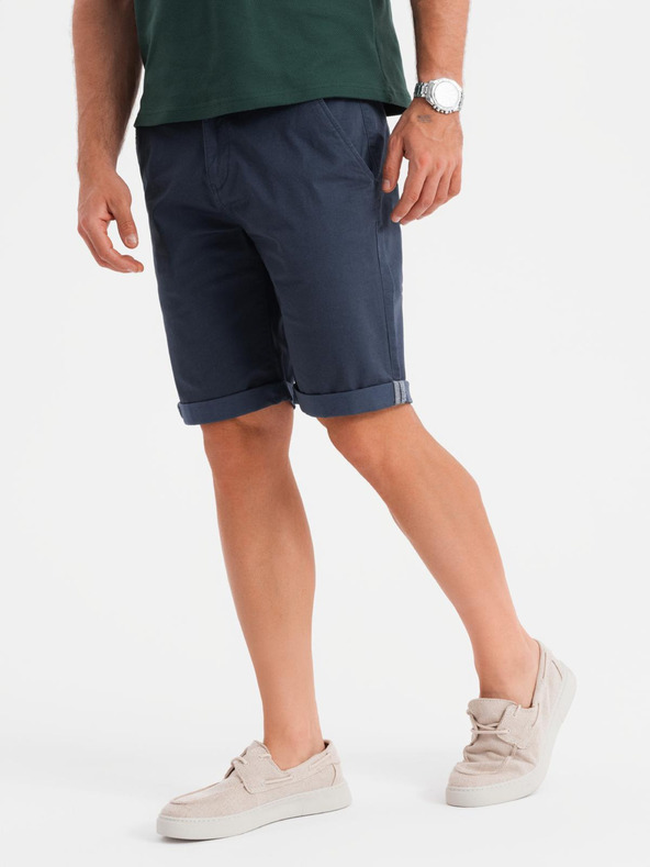 Ombre Clothing Pánske klasické chino šortky s ohrnutým lemom - tmavo modré