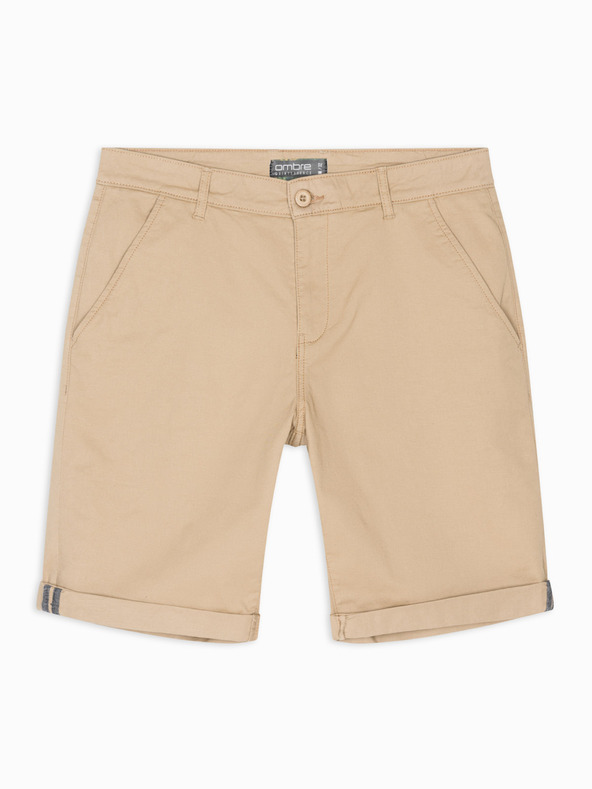 Ombre Clothing Pánske klasické chino šortky s ohrnutým lemom - béžové