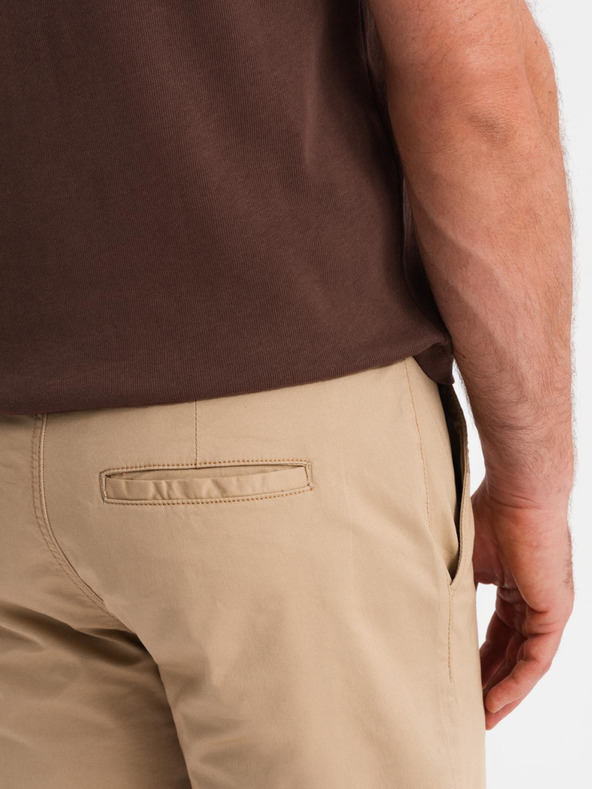 Ombre Clothing Pánske klasické chino šortky s ohrnutým lemom - béžové