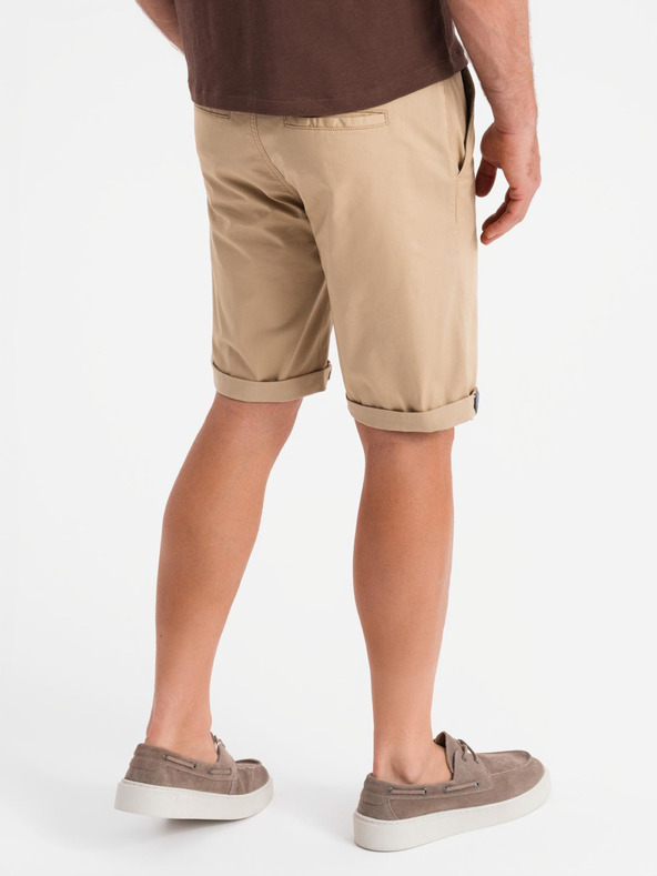 Ombre Clothing Pánske klasické chino šortky s ohrnutým lemom - béžové