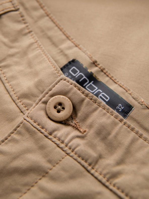 Ombre Clothing Pánske klasické chino šortky s ohrnutým lemom - béžové