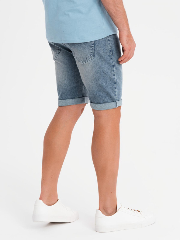 Ombre Clothing Pánske džínsové šortky s ohrnutým lemom - svetlomodré