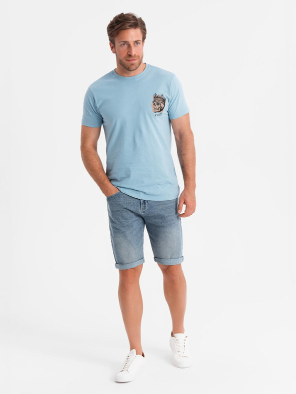 Ombre Clothing Pánske džínsové šortky s ohrnutým lemom - svetlomodré
