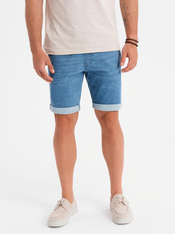 Ombre Clothing Pánske džínsové šortky s ohrnutým lemom - svetlomodré