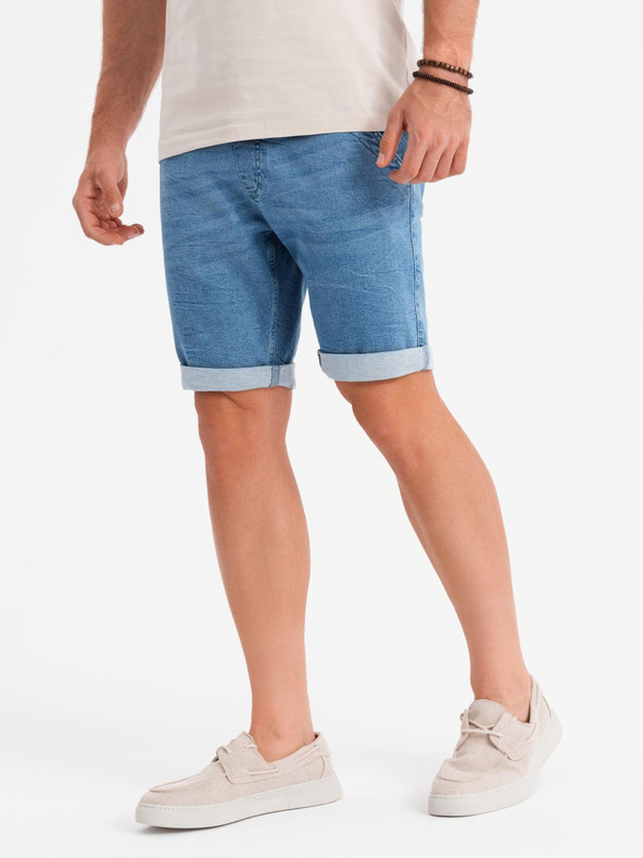 Ombre Clothing Pánske džínsové šortky s ohrnutým lemom - svetlomodré