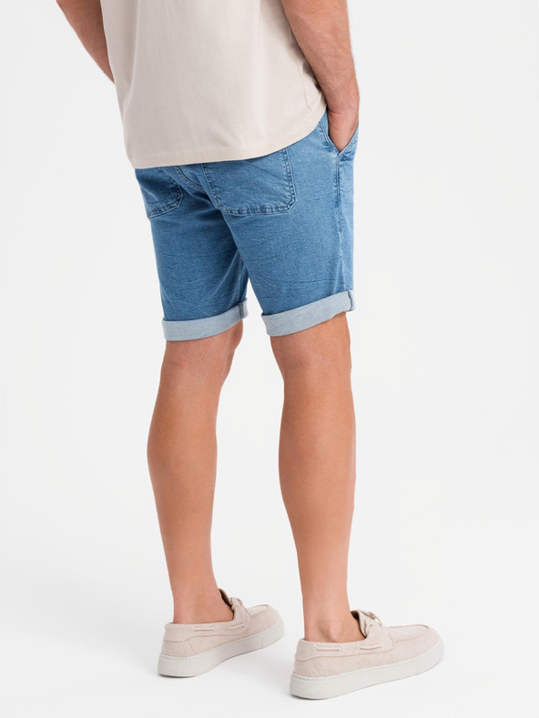 Ombre Clothing Pánske džínsové šortky s ohrnutým lemom - svetlomodré