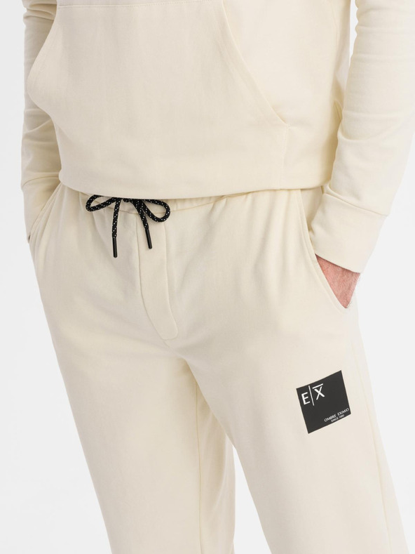 Ombre Clothing Pánska mikina s kapucňou + tepláky - krémová