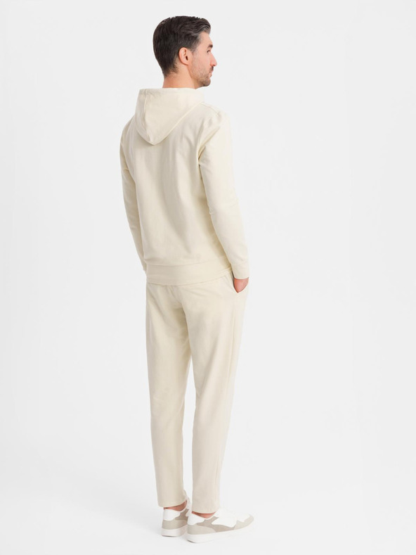 Ombre Clothing Pánska mikina s kapucňou + tepláky - krémová