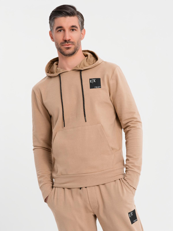 Ombre Clothing Pánska mikina s kapucňou + tepláky - hnedá