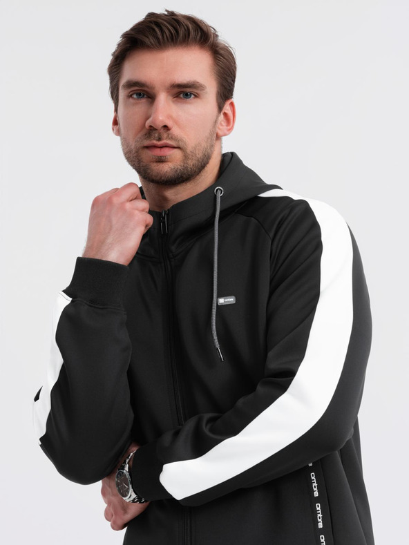 Ombre Clothing Pánska mikina na zips s kapucňou a lemovaním - čierna
