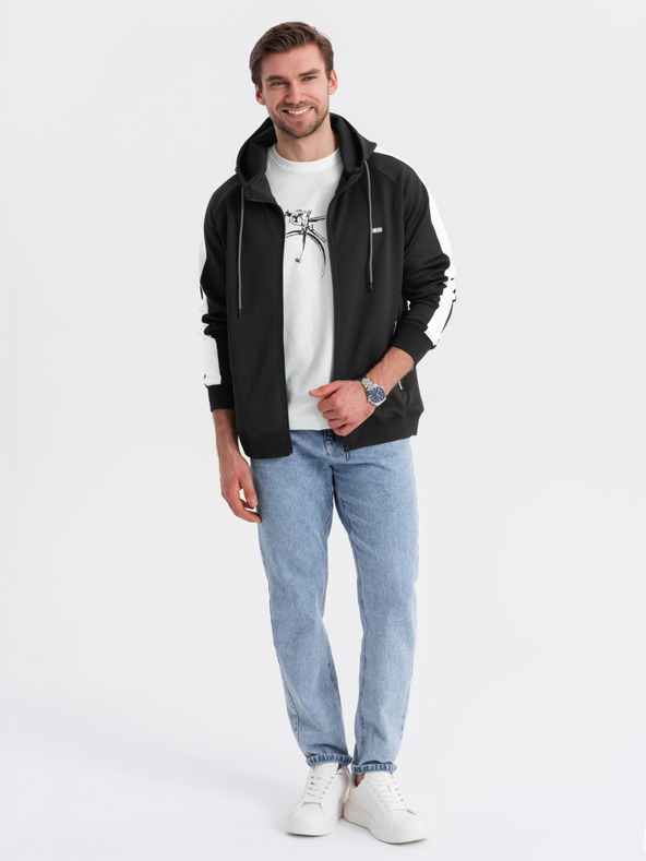 Ombre Clothing Pánska mikina na zips s kapucňou a lemovaním - čierna