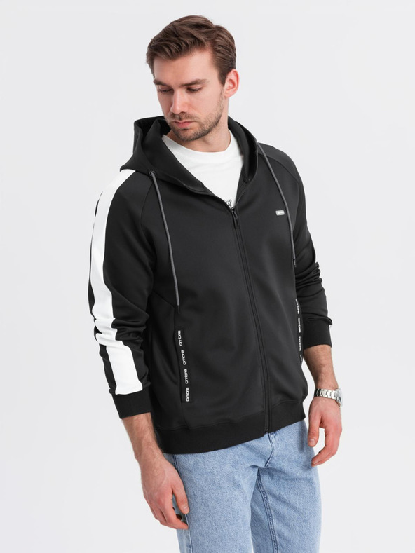 Ombre Clothing Pánska mikina na zips s kapucňou a lemovaním - čierna