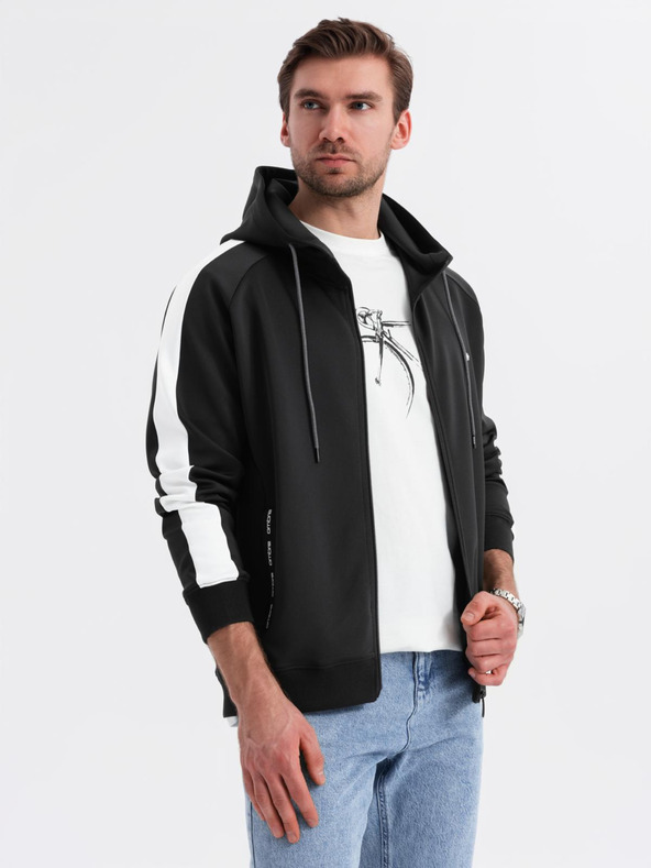 Ombre Clothing Pánska mikina na zips s kapucňou a lemovaním - čierna