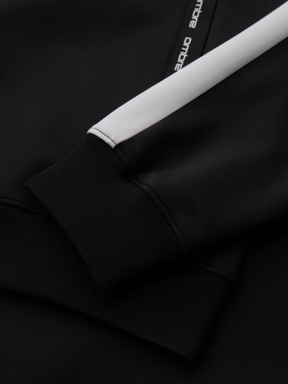 Ombre Clothing Pánska mikina na zips s kapucňou a lemovaním - čierna