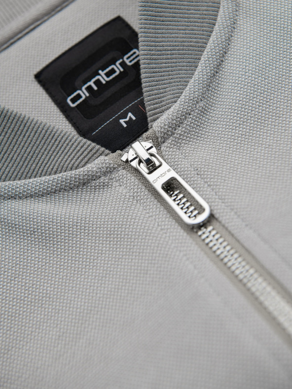 Ombre Clothing Pánska pletená bunda bomber - sivá