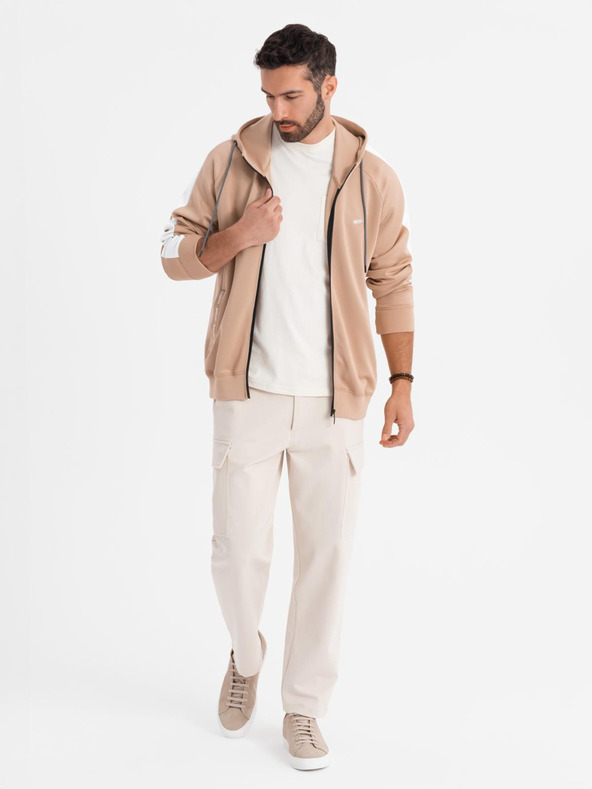 Ombre Clothing Pánska rozopínacia mikina s kapucňou a lemovaním - béžová
