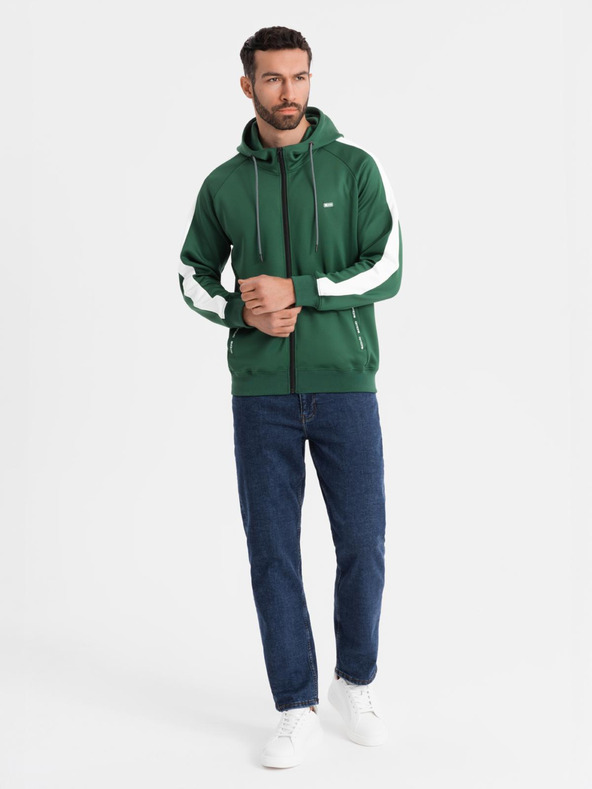 Ombre Clothing Pánska rozopínacia mikina s kapucňou a lemovaním - tmavo zelená