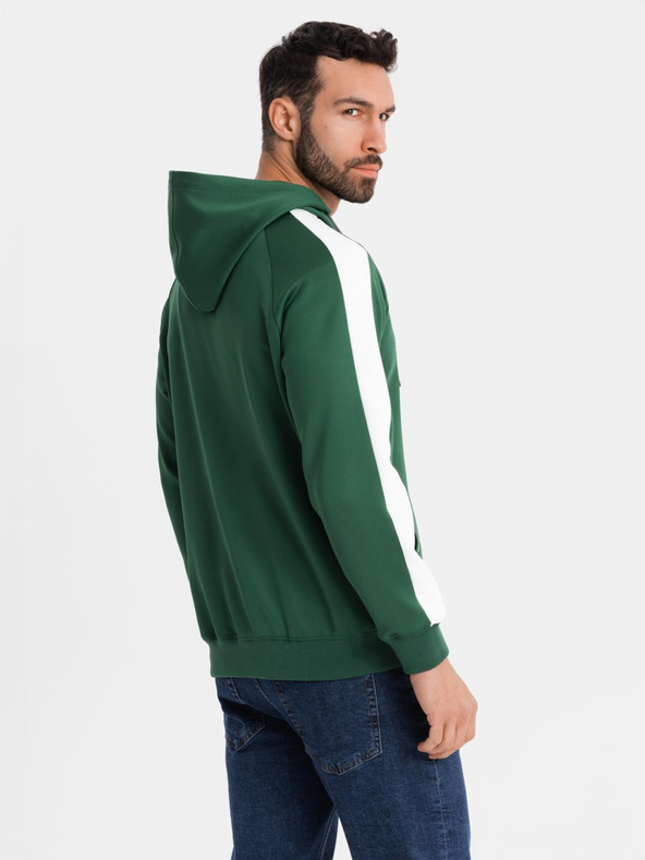 Ombre Clothing Pánska rozopínacia mikina s kapucňou a lemovaním - tmavo zelená