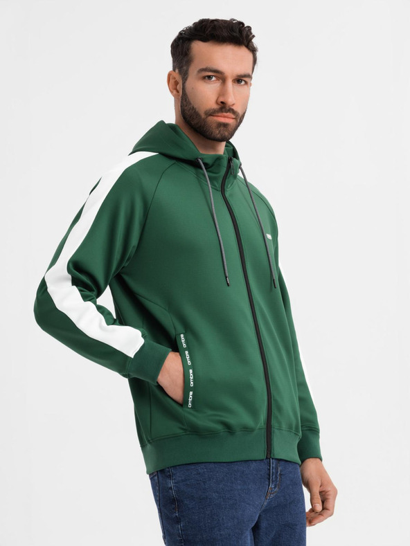 Ombre Clothing Pánska rozopínacia mikina s kapucňou a lemovaním - tmavo zelená