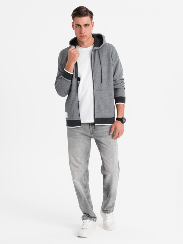 Ombre Clothing Pánska mäkko štruktúrovaná mikina s kapucňou - čierna