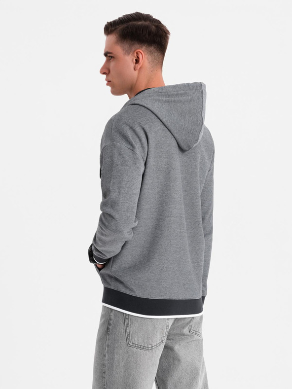 Ombre Clothing Pánska mäkko štruktúrovaná mikina s kapucňou - čierna