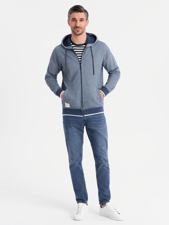 Ombre Clothing Pánska mäkko štruktúrovaná mikina s kapucňou - tmavo modrá