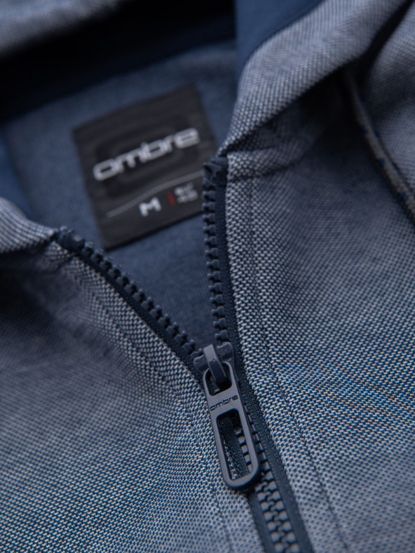 Ombre Clothing Pánska mäkko štruktúrovaná mikina s kapucňou - tmavo modrá
