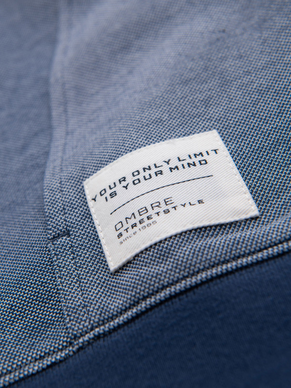 Ombre Clothing Pánska mäkko štruktúrovaná mikina s kapucňou - tmavo modrá