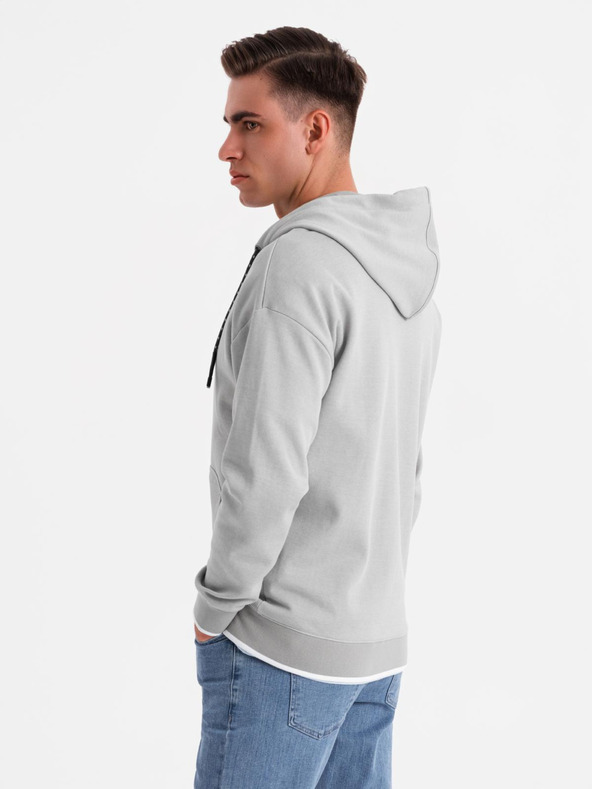 Ombre Clothing Pánska mäkko štruktúrovaná mikina s kapucňou - sivá