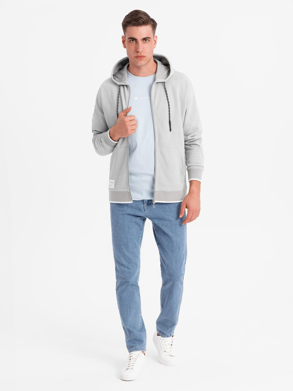 Ombre Clothing Pánska mäkko štruktúrovaná mikina s kapucňou - sivá